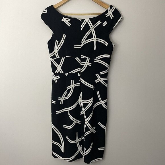 London Times Sheath Dress Sz 10 Black Knee Length Fitted Cap Sleeve A-line EUC - Picture 6 of 11